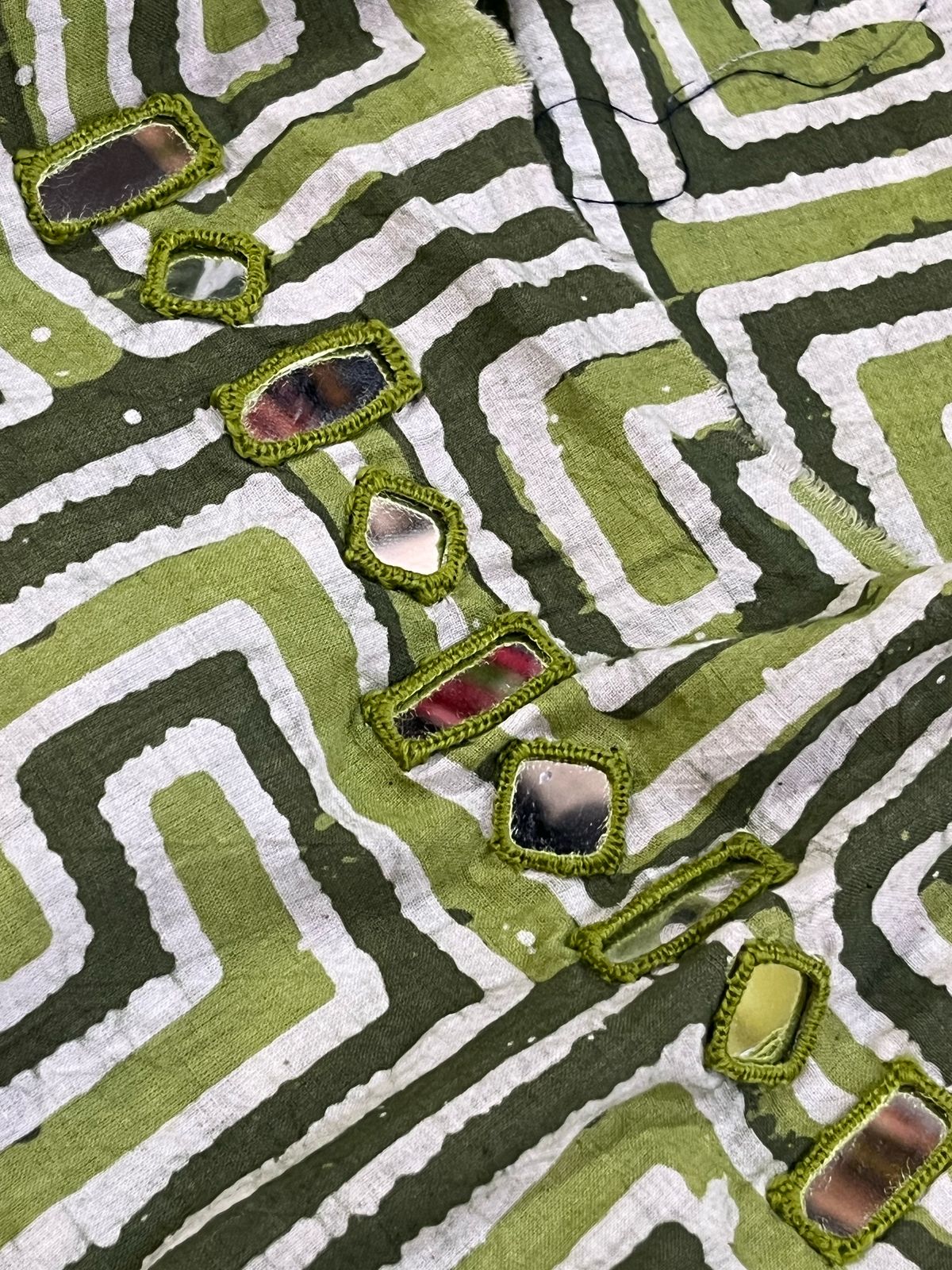 Pure Cotton Handblock Printed Kurta with Real Mirror work