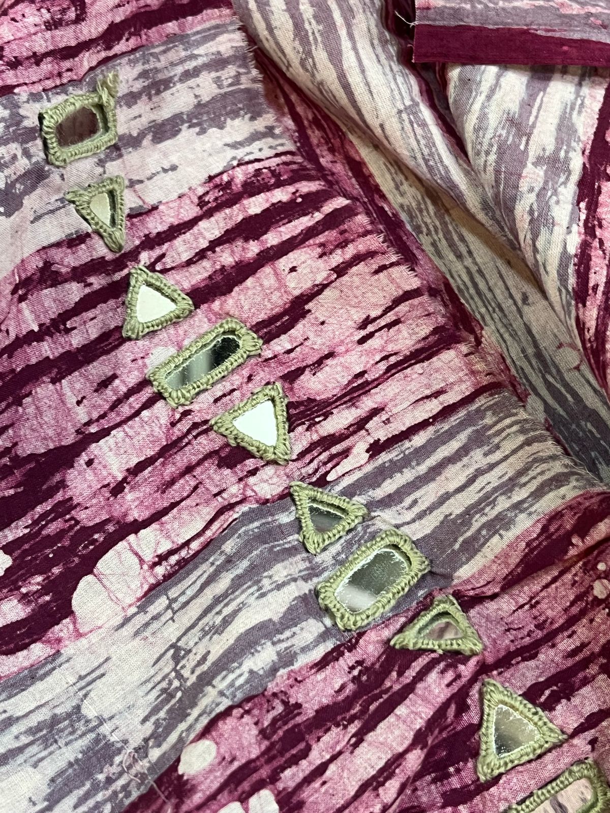 Pure Cotton Handblock Printed Kurta with Real Mirror work