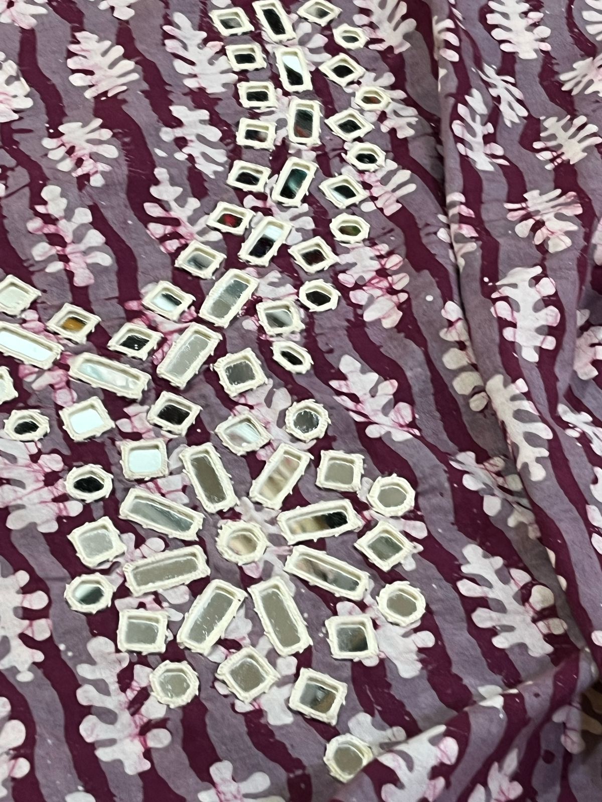 Pure Cotton Handblock Printed Kurta with Hand Real Mirror work