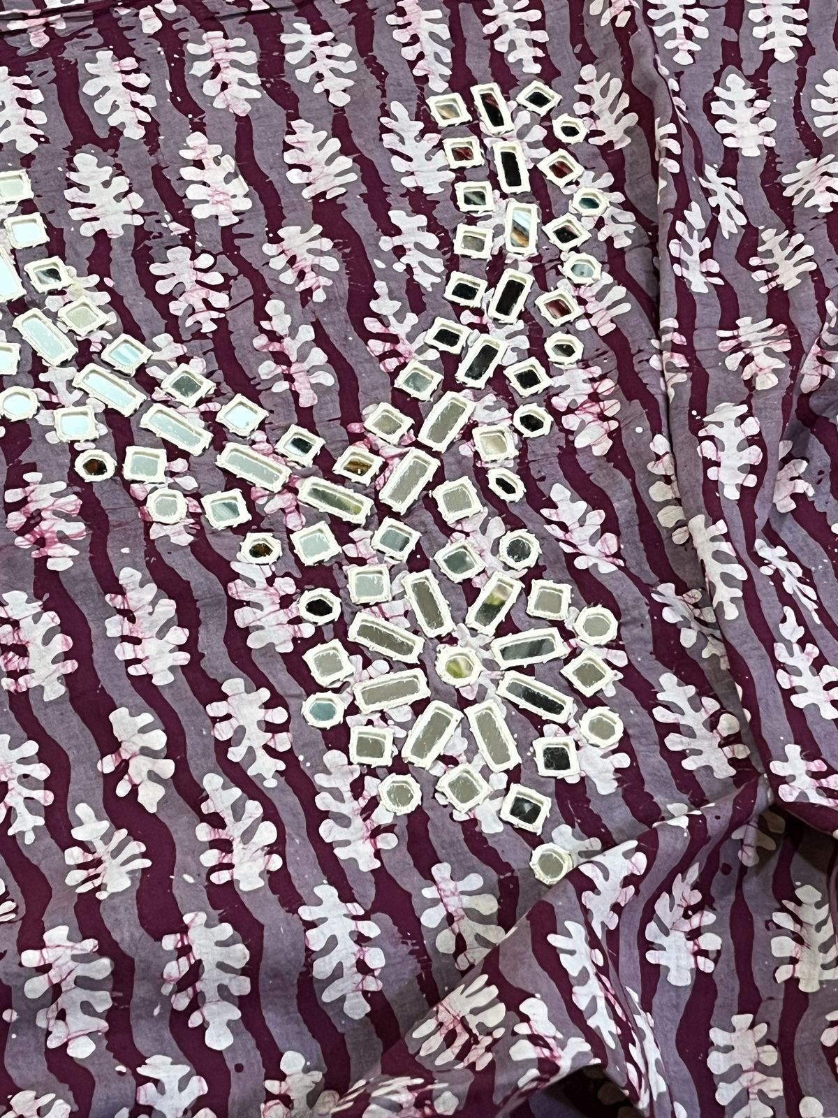 Pure Cotton Handblock Printed Kurta with Hand Real Mirror work