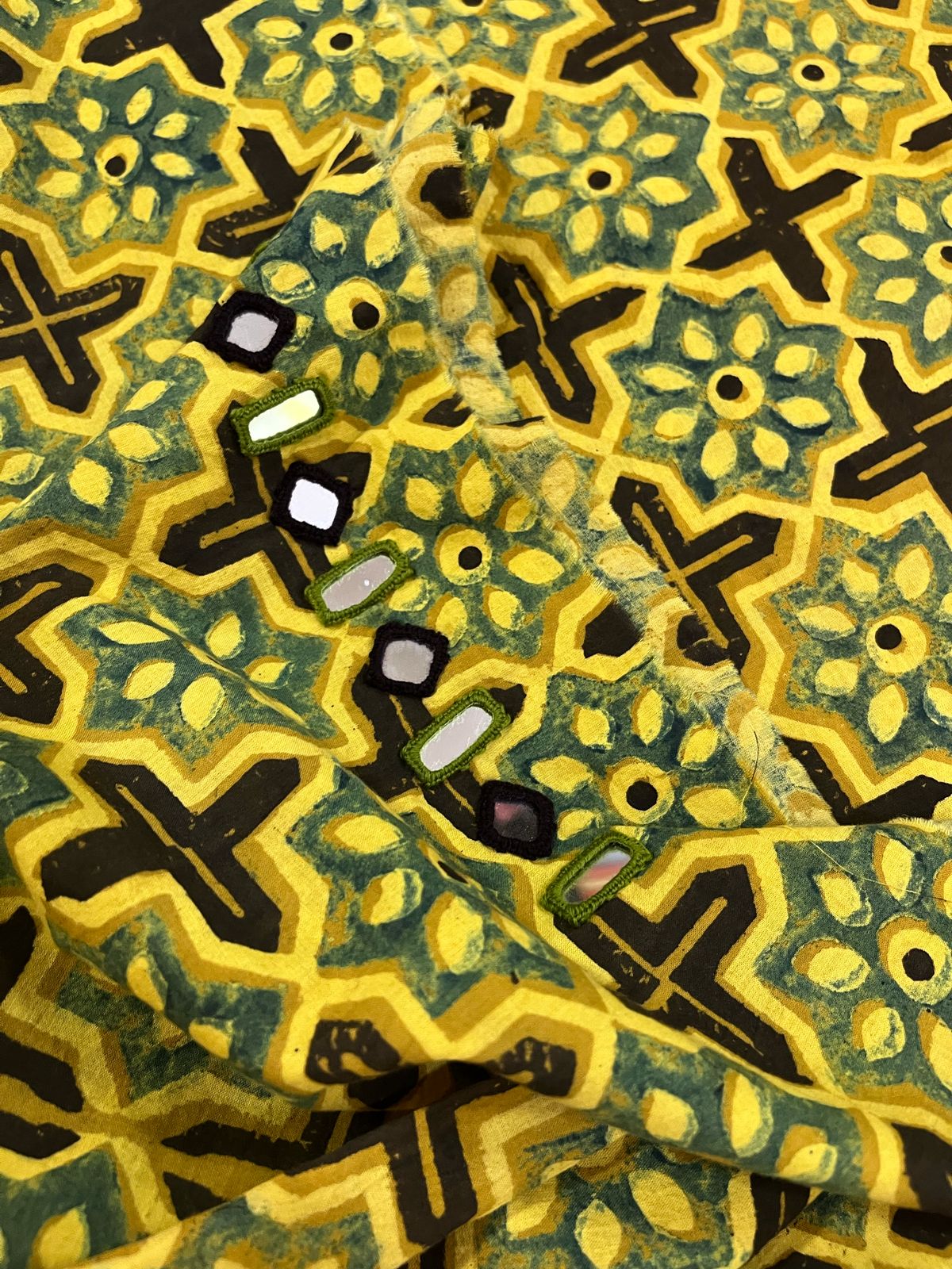 Pure Cotton Handblock Printed Kurta with Real Mirror work