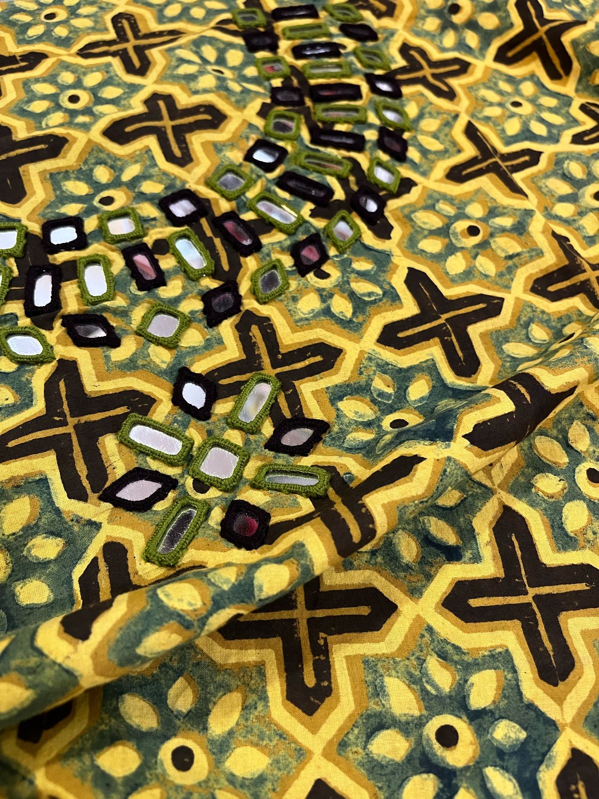 Pure Cotton Handblock Printed Kurta with Real Mirror work