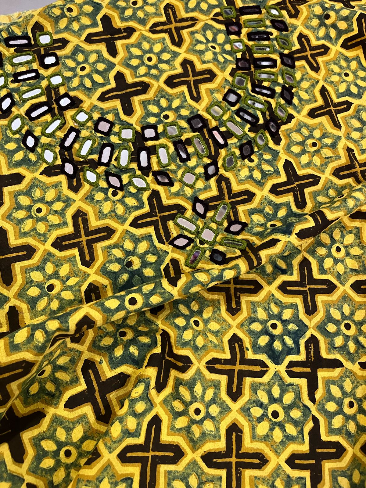 Pure Cotton Handblock Printed Kurta with Real Mirror work