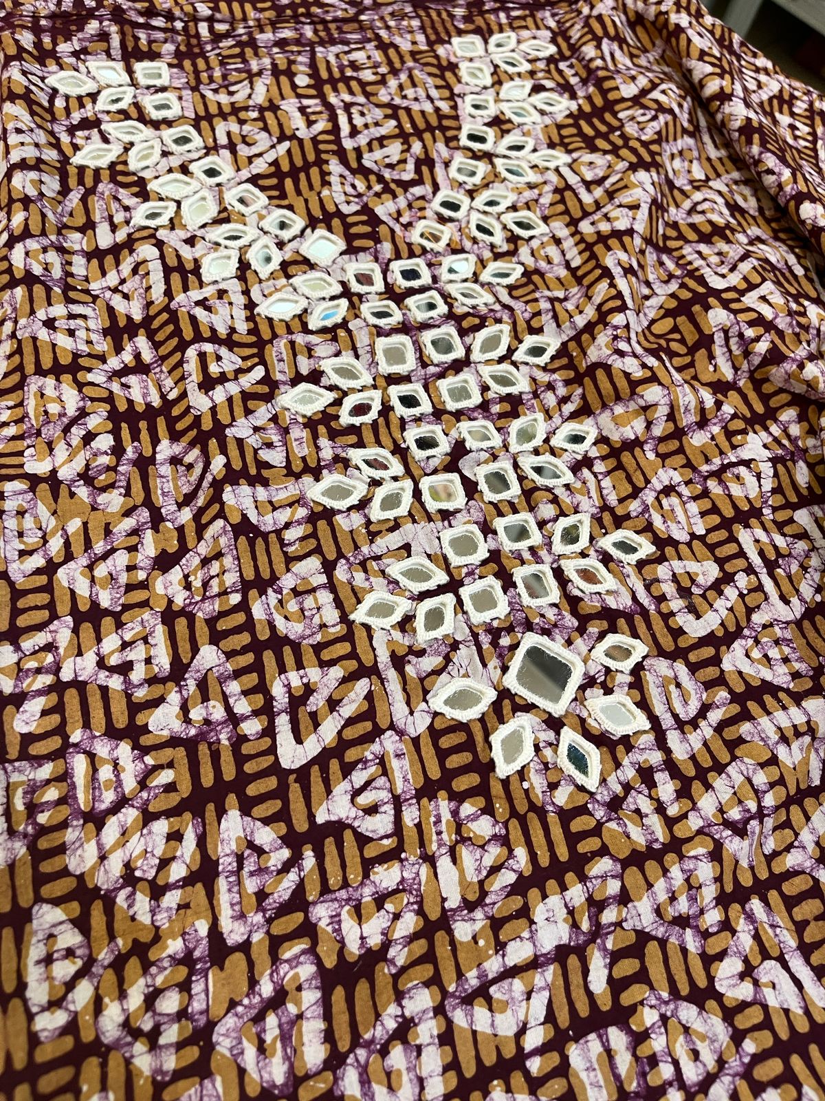 Pure Cotton Handblock Printed Kurta with Real Mirror work