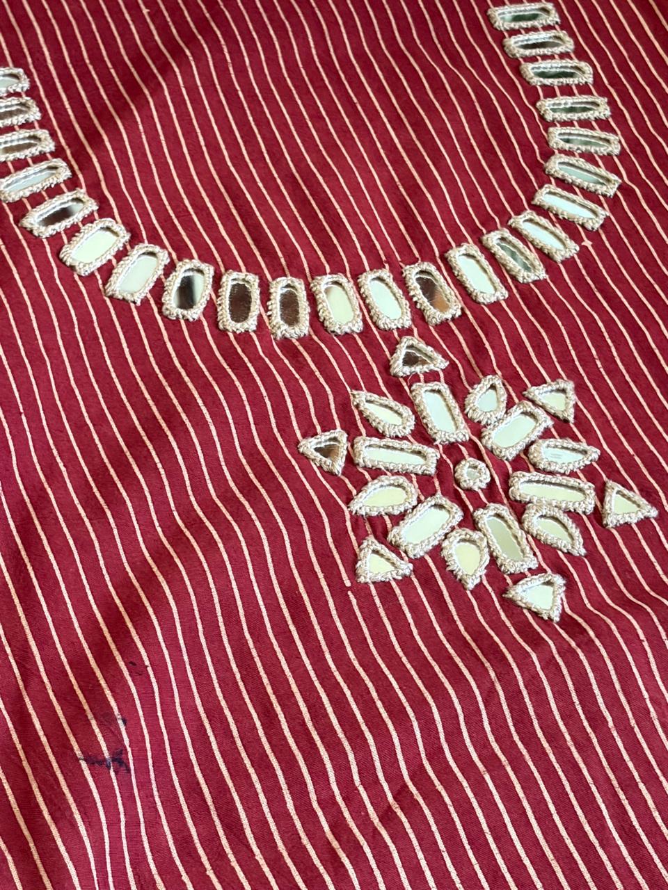Pure Cotton Handblock Printed Kurta with Real Mirror work