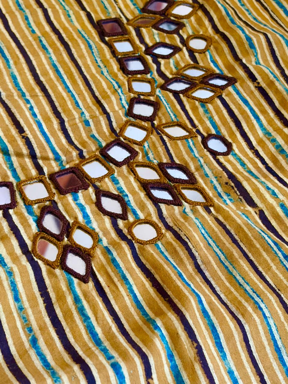Pure Cotton Handblock Printed Kurta with Real Mirror work