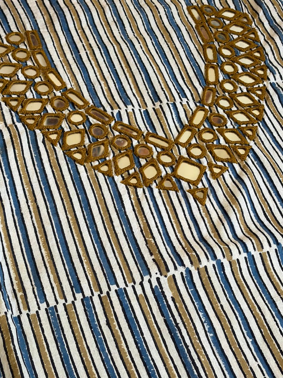 Pure Cotton Handblock Printed Kurta with Real Mirror work