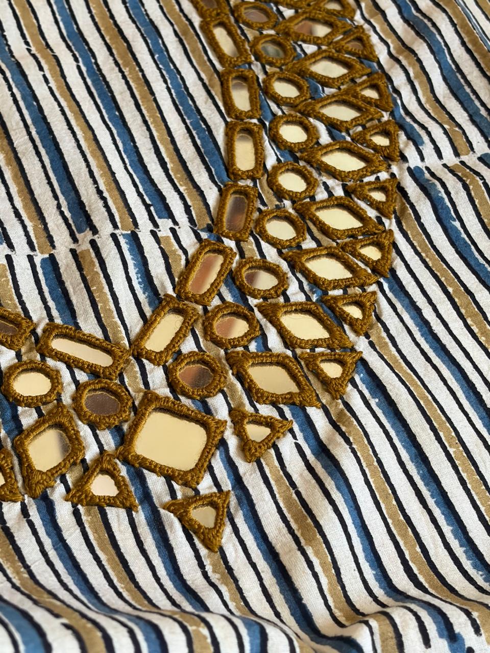 Pure Cotton Handblock Printed Kurta with Real Mirror work