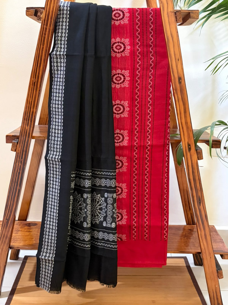 Image of Pure Cotton Handloom Sambhalpuri 3 piece Suits - Red Kurta