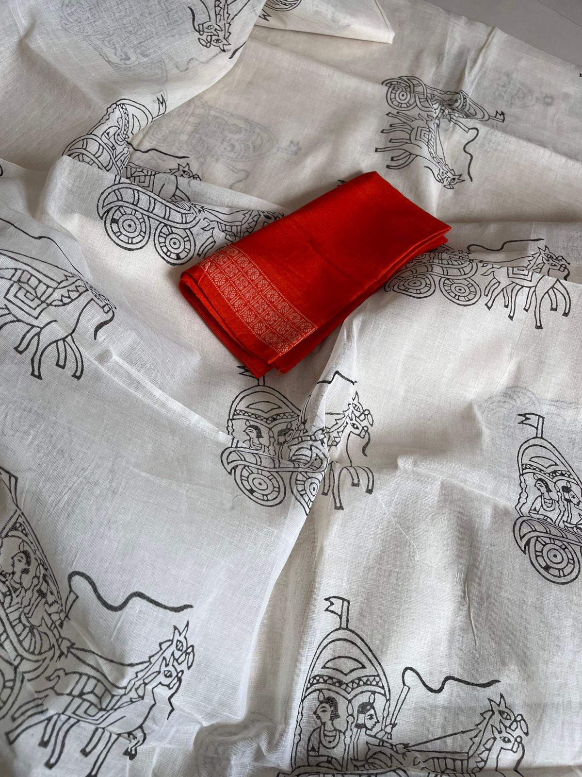 Pure Cotton Handwoven Saree with Handblock Print - Rath Print