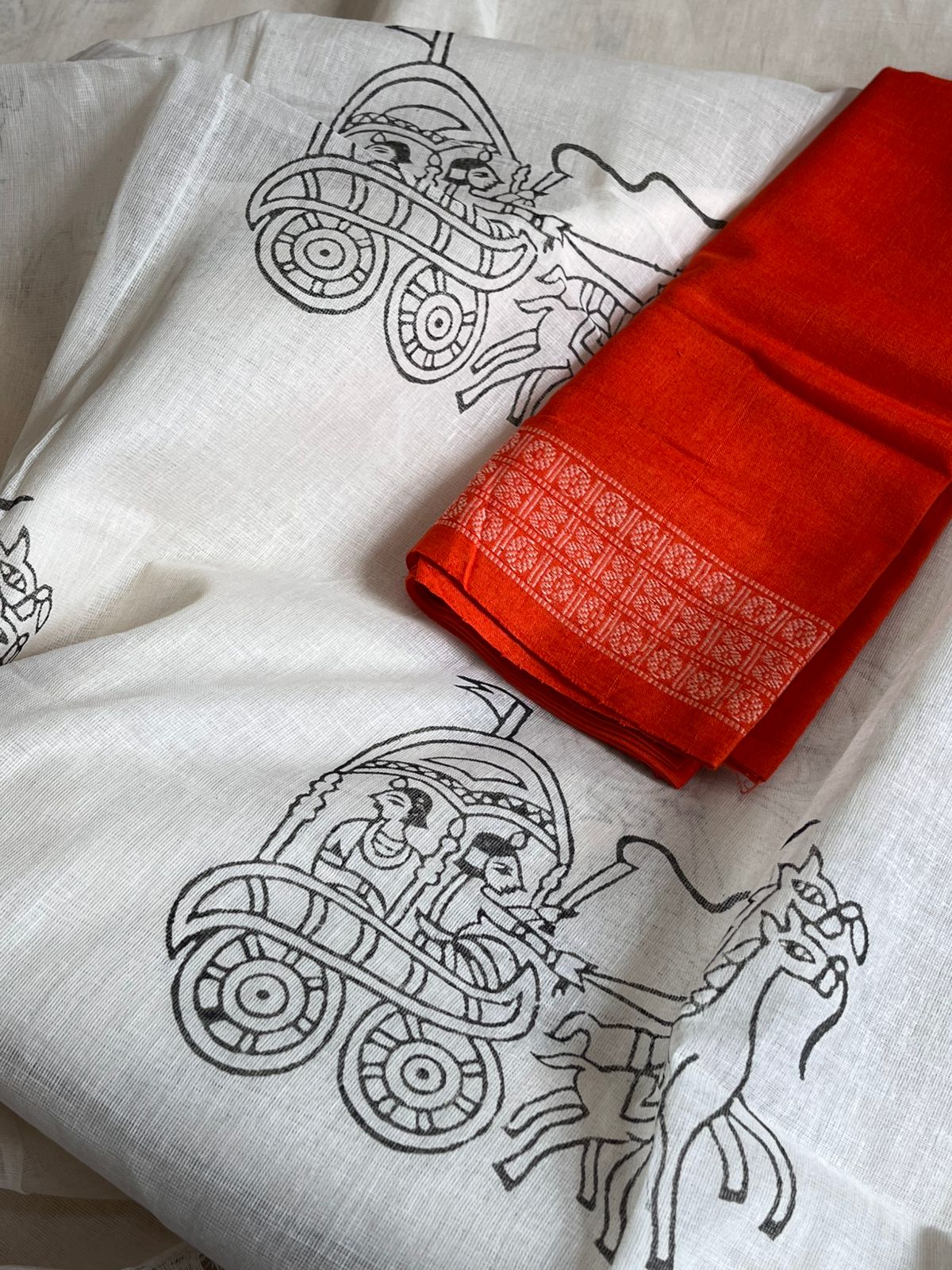 Pure Cotton Handwoven Saree with Handblock Print - Rath Print