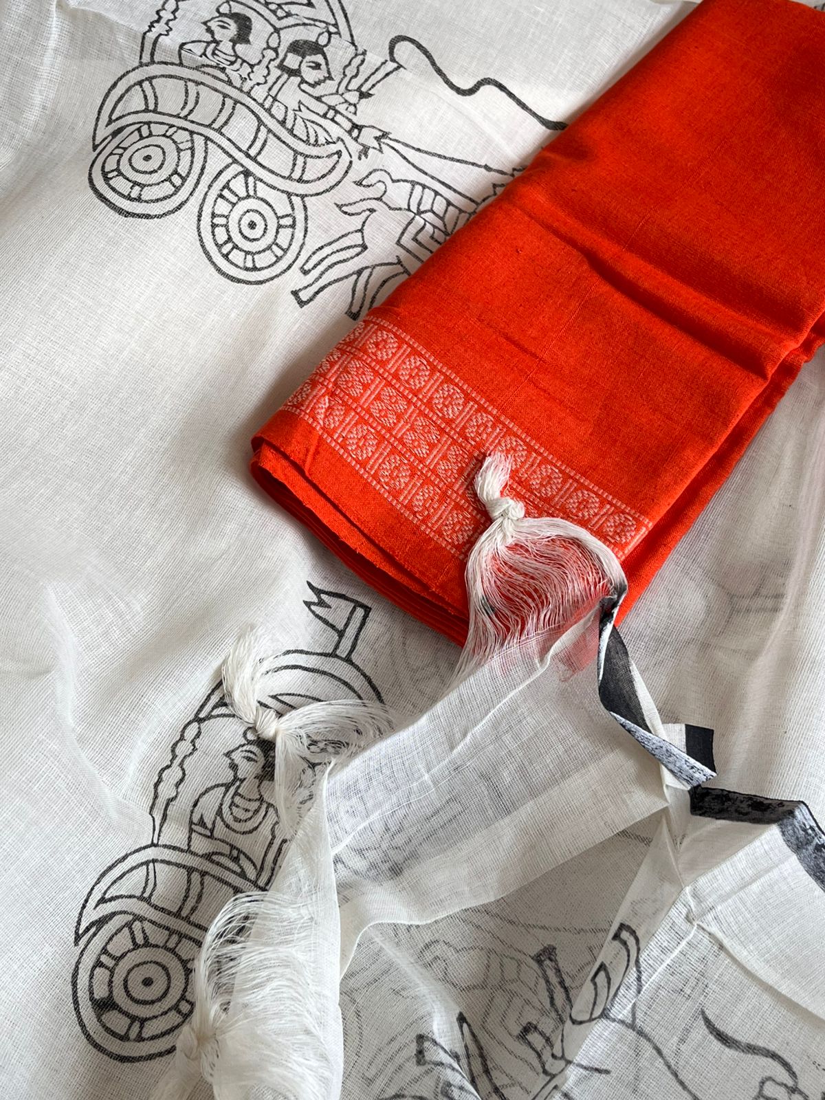 Pure Cotton Handwoven Saree with Handblock Print - Rath Print
