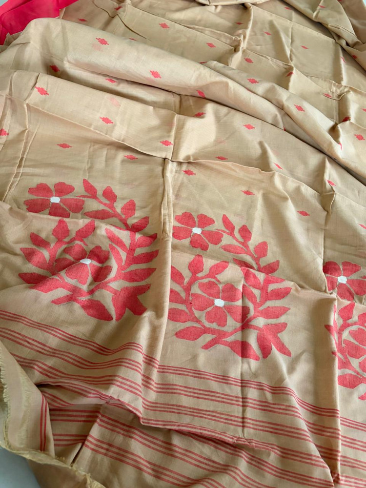 Image of Pure Soft Cotton Jamdani Handloom Saree - Beige