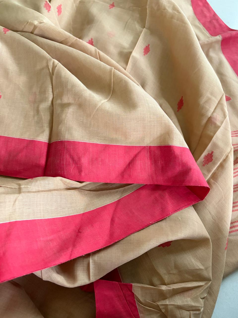 Pure Soft Cotton Jamdani Handloom Saree - Beige