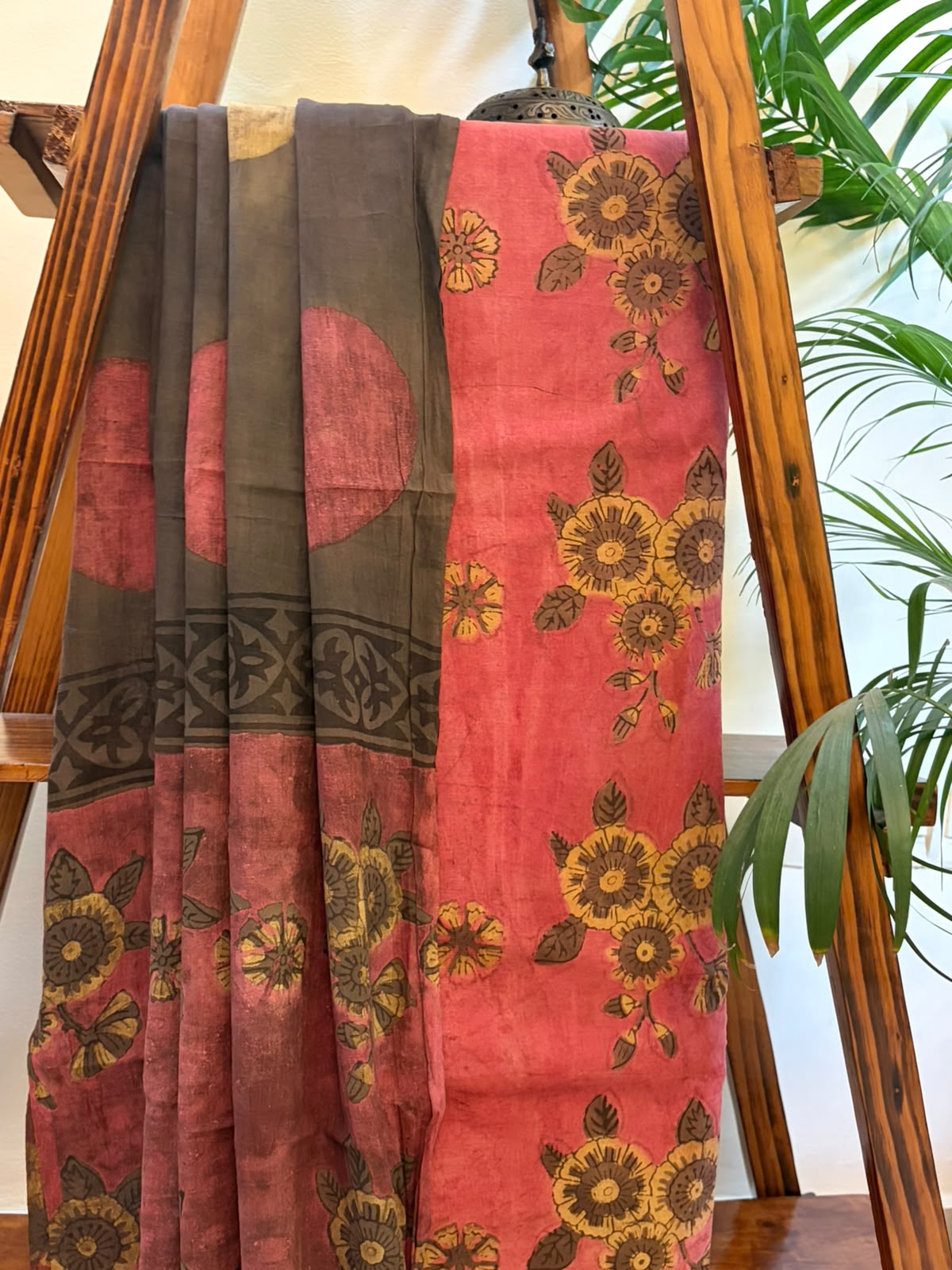 100 Pure Cotton Handblock Printed 3-Piece Suit Naturally Dyed with Pomegranate Peel
