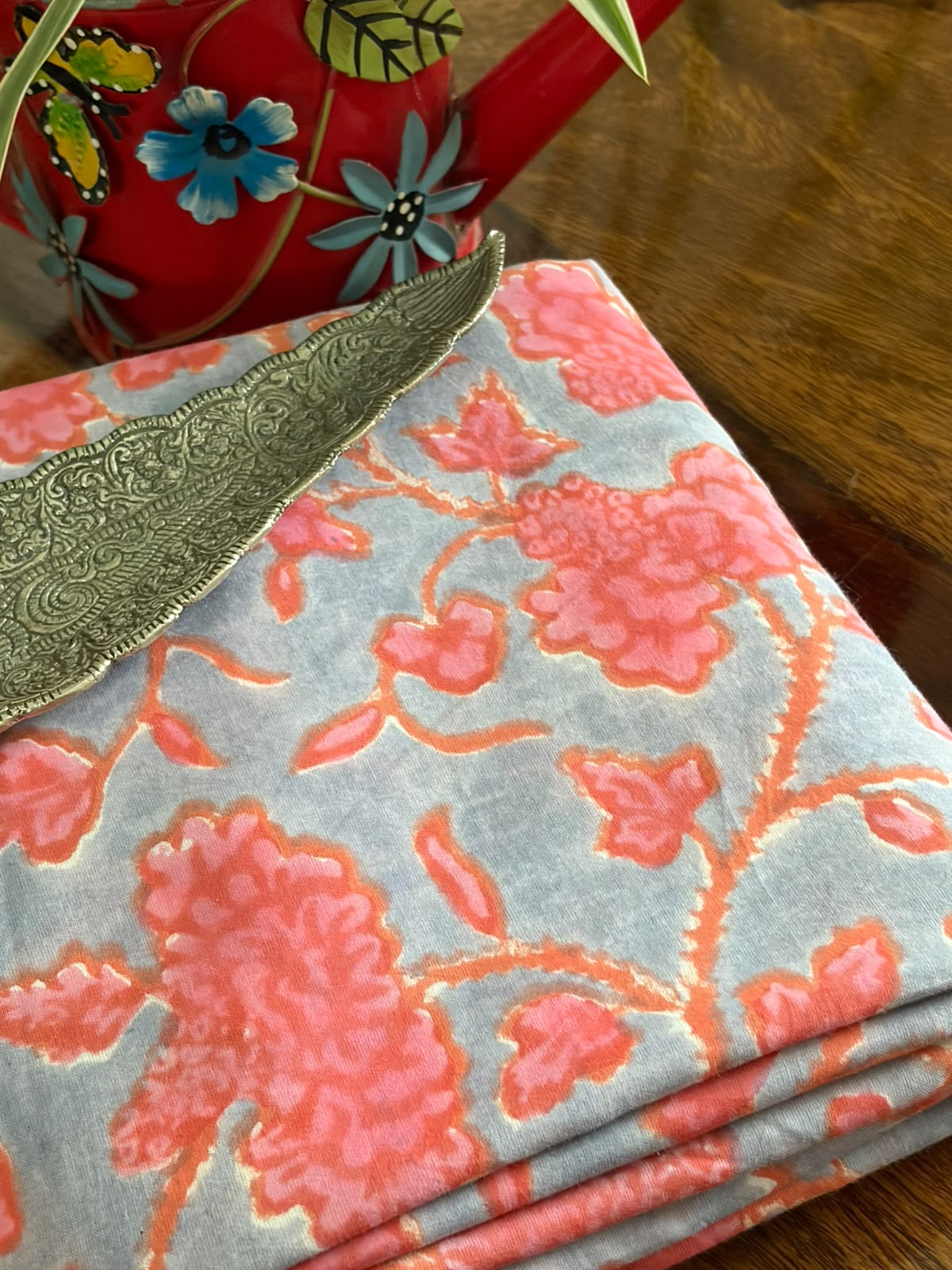 Pure Cotton Printed Kurta Fabric - 25mts - Grey with Pink