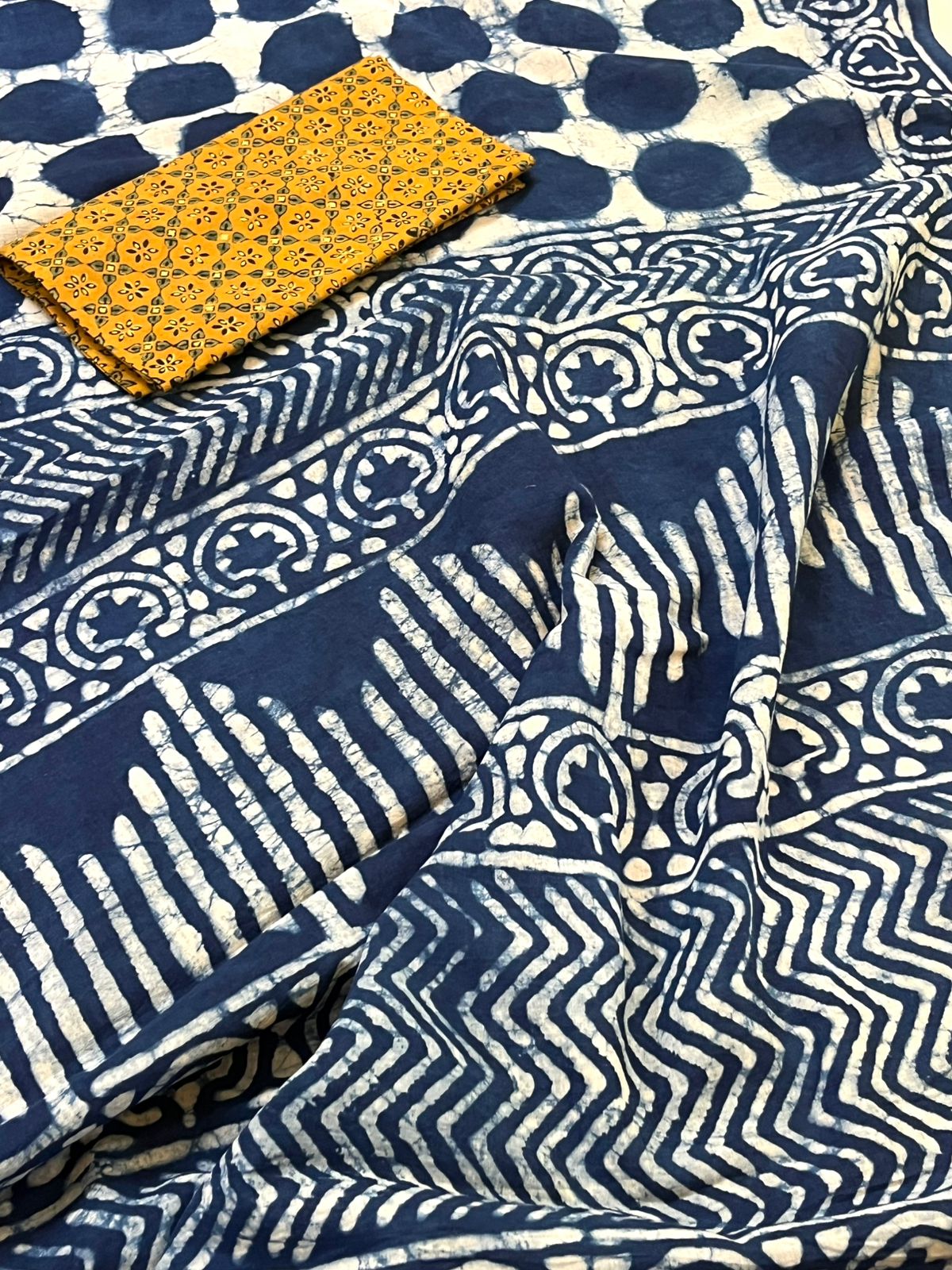 Pure cotton sarees with handblock prints - Indigo
