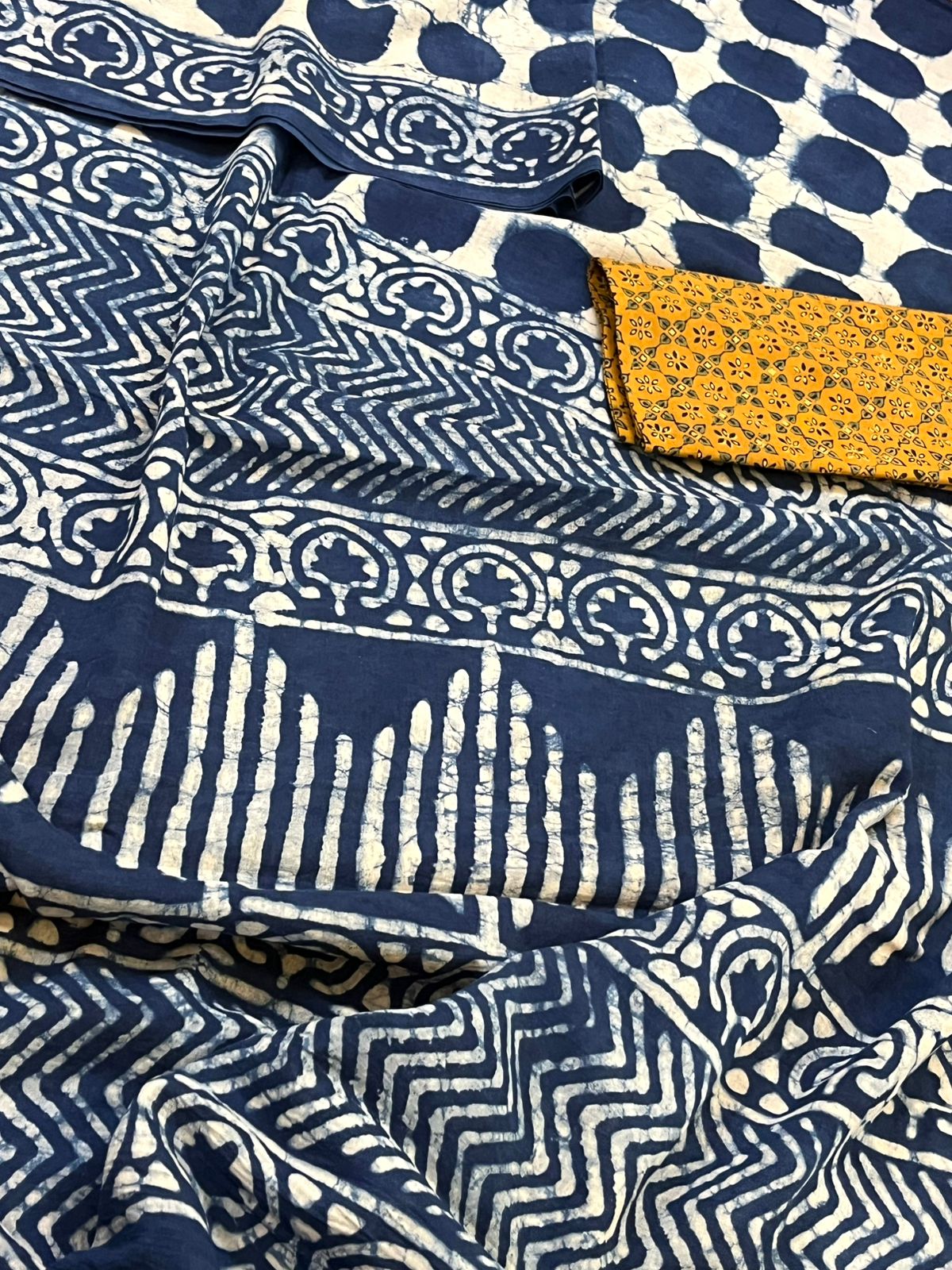 Pure cotton sarees with handblock prints - Indigo