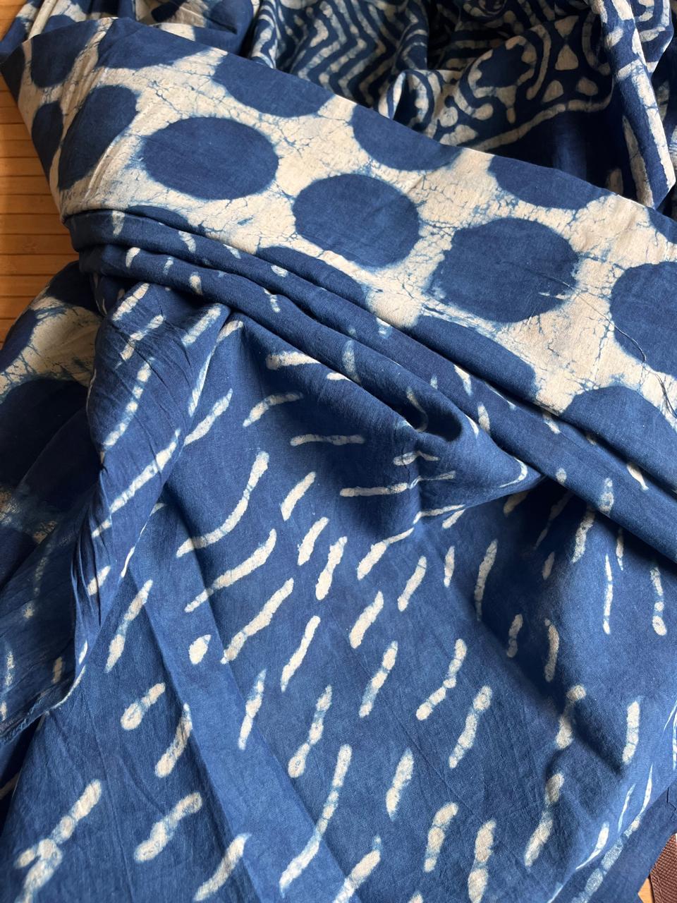 Pure cotton sarees with handblock prints - Indigo