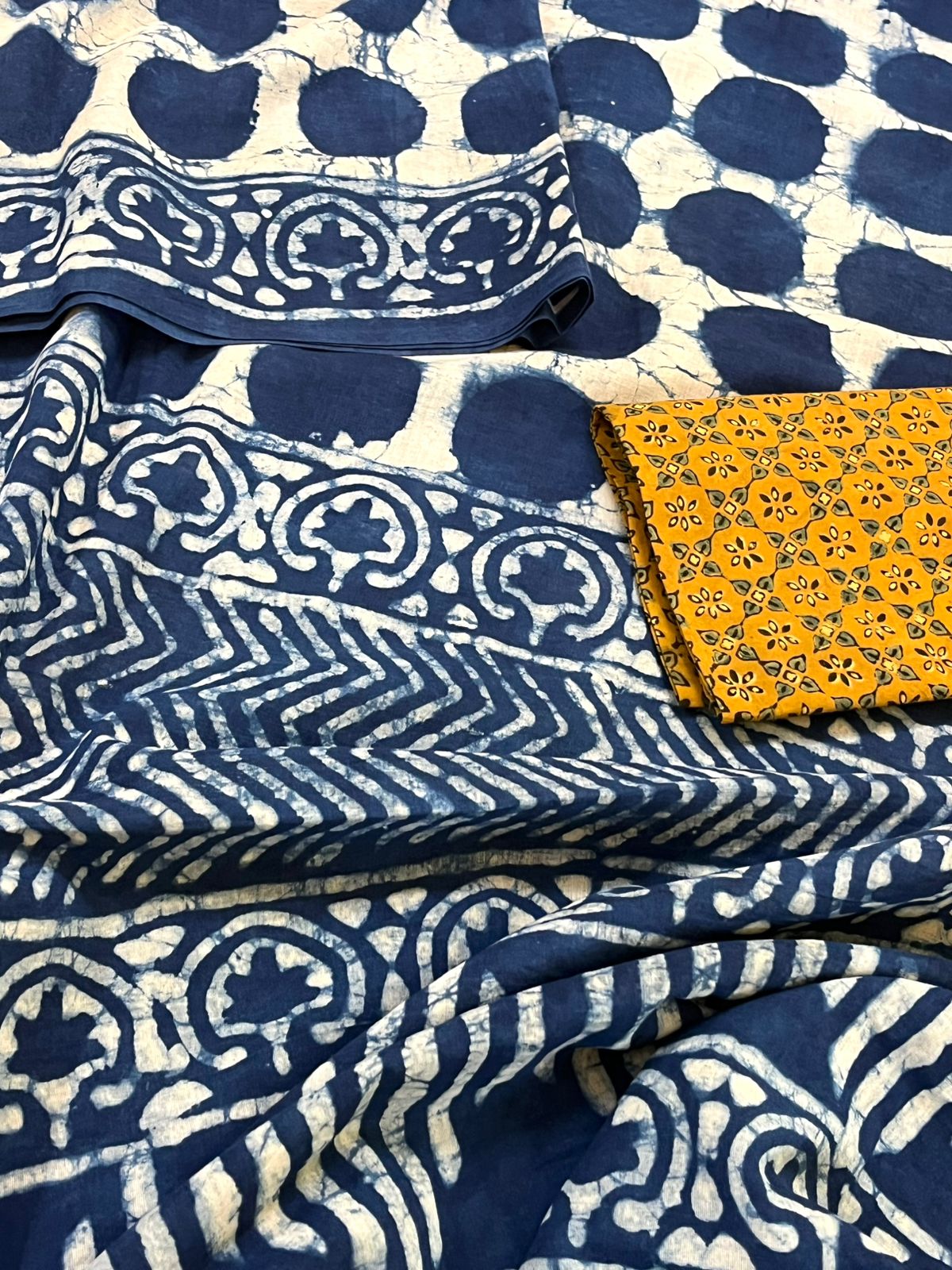 Pure cotton sarees with handblock prints - Indigo