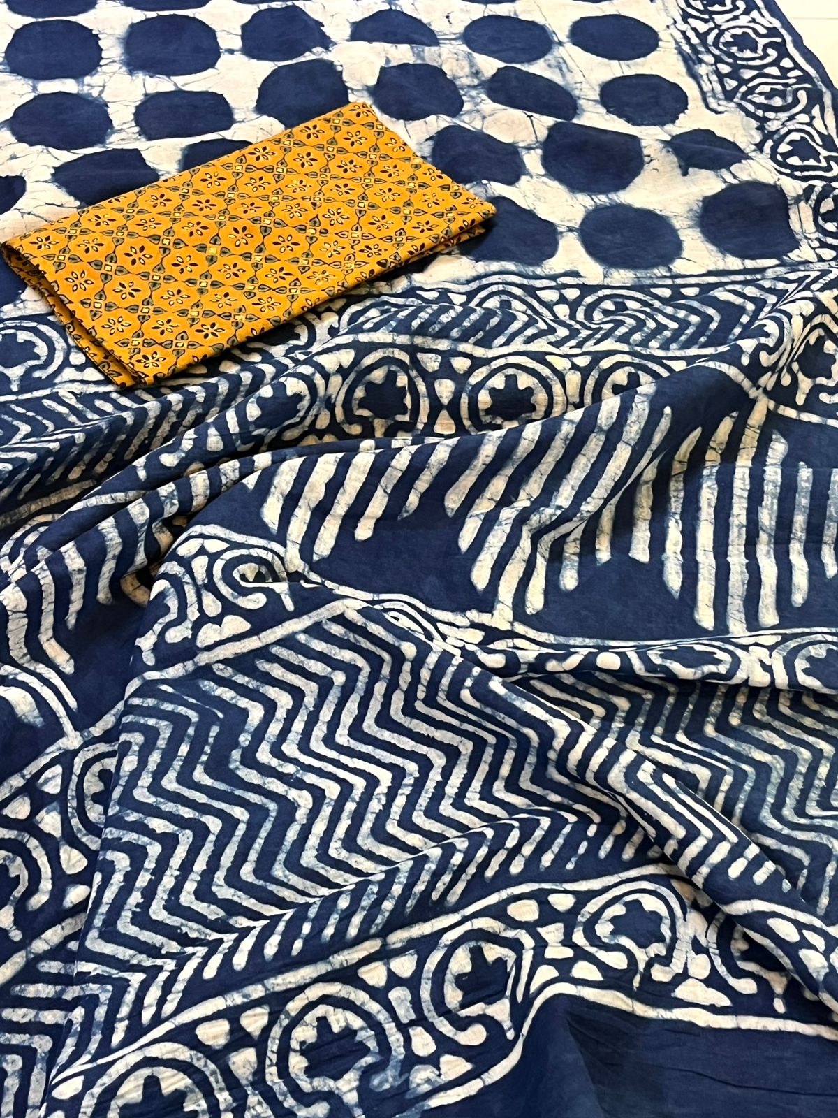 Pure cotton sarees with handblock prints - Indigo