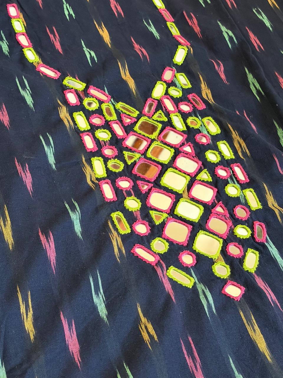 Pure Cotton Woven Ikkat Kurta with Real Mirror work