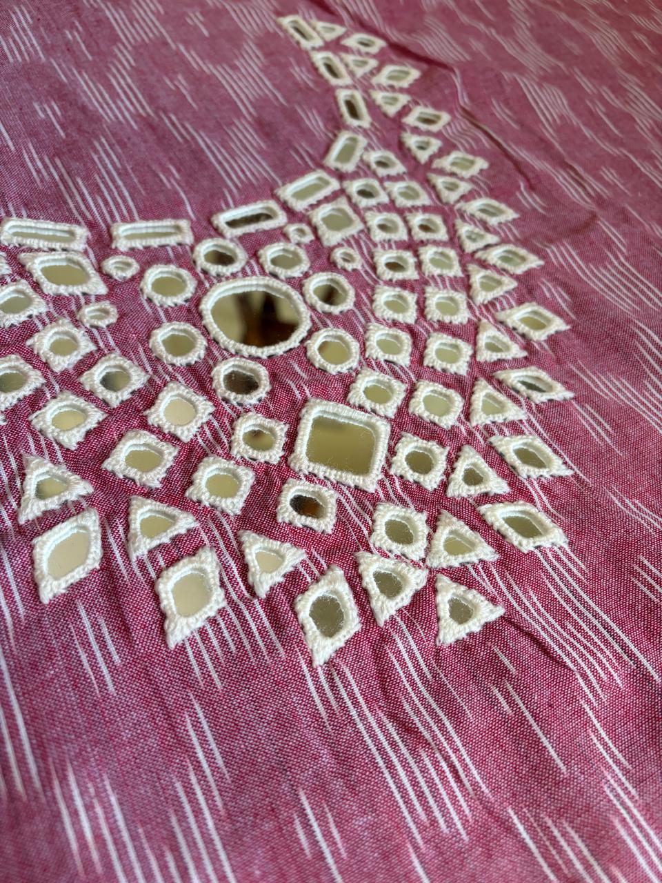 Pure Cotton Woven Ikkat Kurta with Real Mirror work