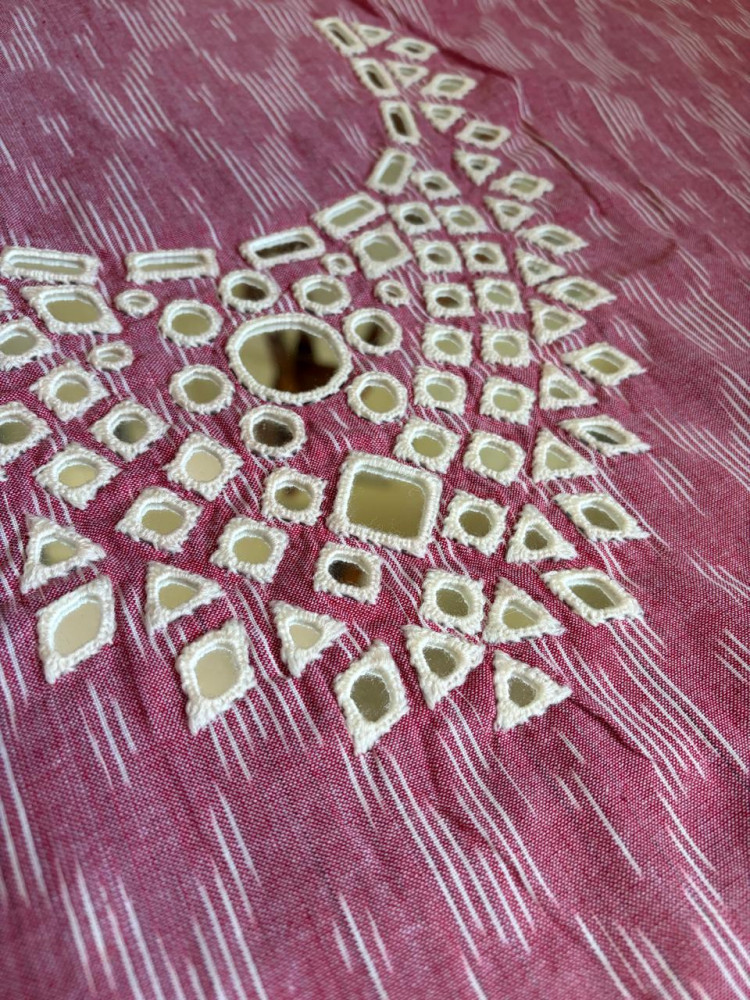 Image of Pure Cotton Woven Ikkat Kurta with Real Mirror work