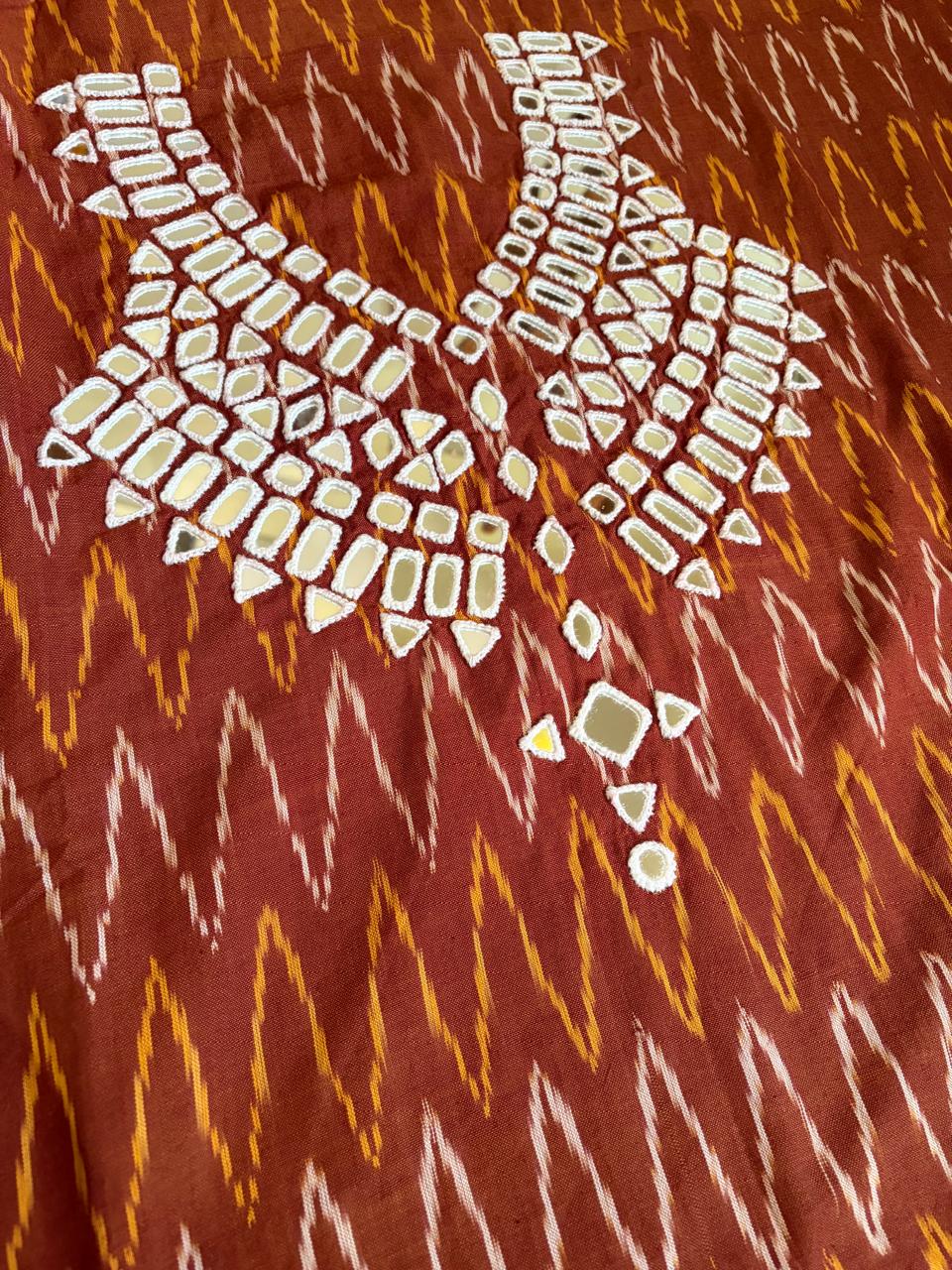 Pure Cotton Woven Ikkat Kurta with Real Mirror work