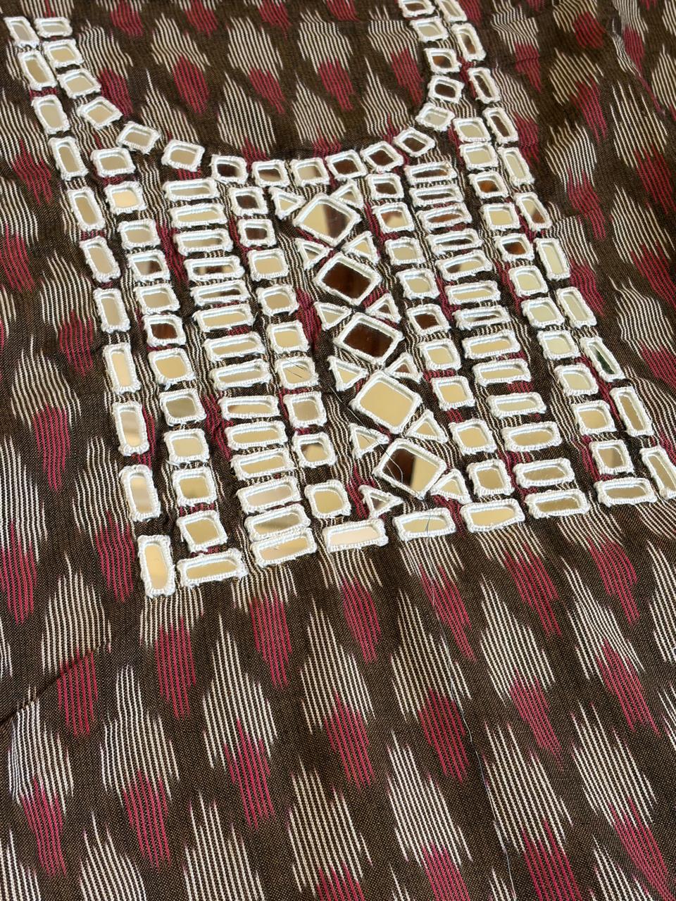 Pure Cotton Woven Ikkat Kurta with Real Mirror work
