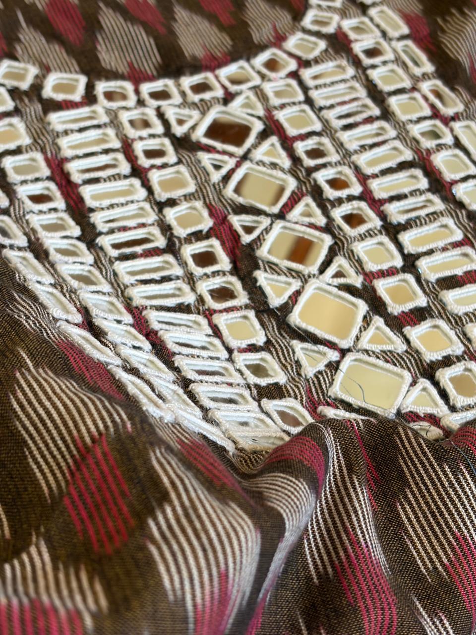 Pure Cotton Woven Ikkat Kurta with Real Mirror work