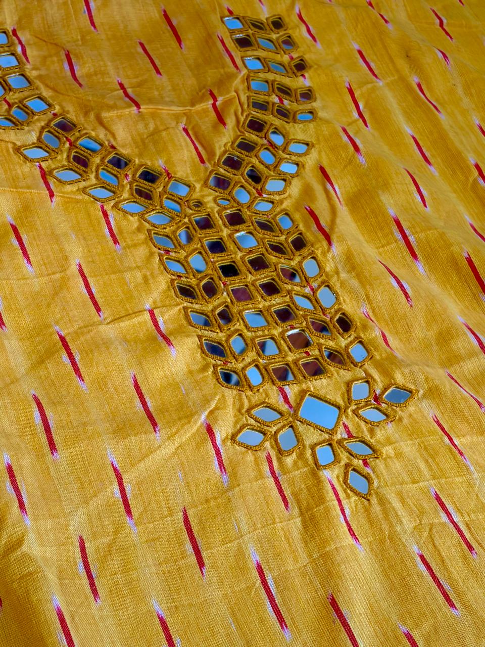 Pure Cotton Woven Ikkat Kurta with Real Mirror work