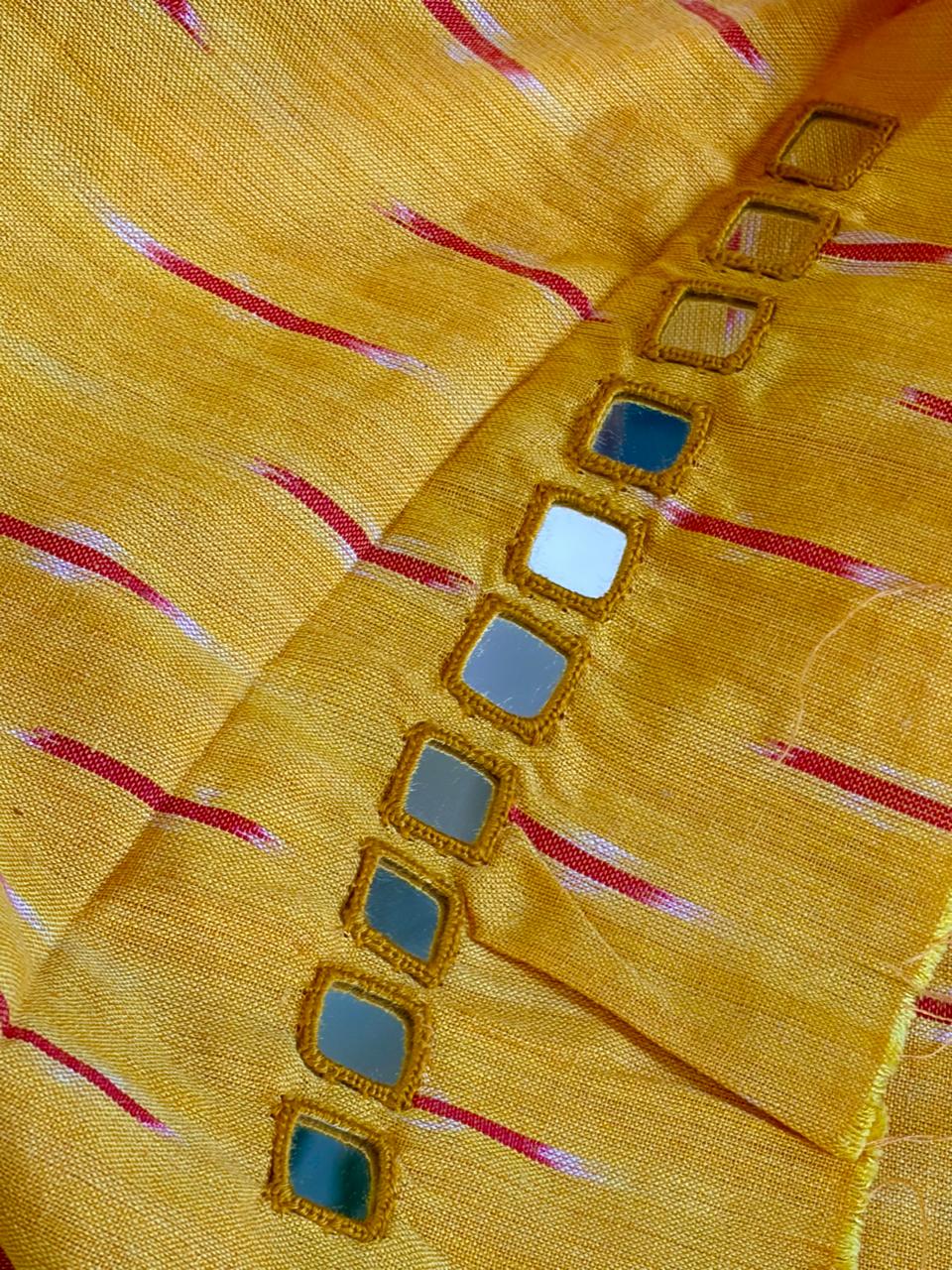 Pure Cotton Woven Ikkat Kurta with Real Mirror work