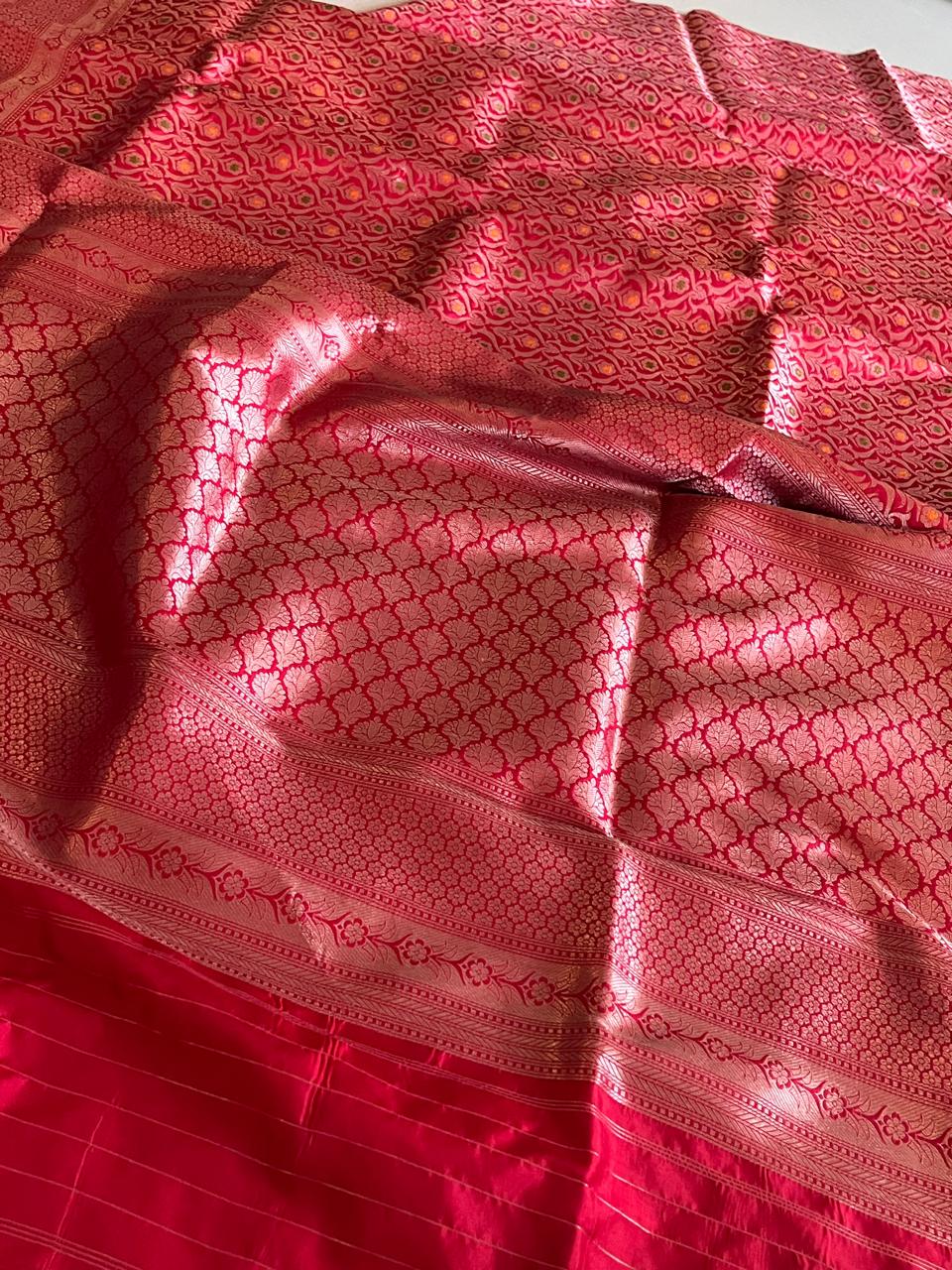 Pure Handloom Banarasi Katan Silk saree - Cherry Red