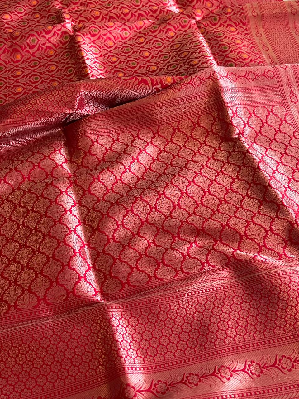 Pure Handloom Banarasi Katan Silk saree - Cherry Red