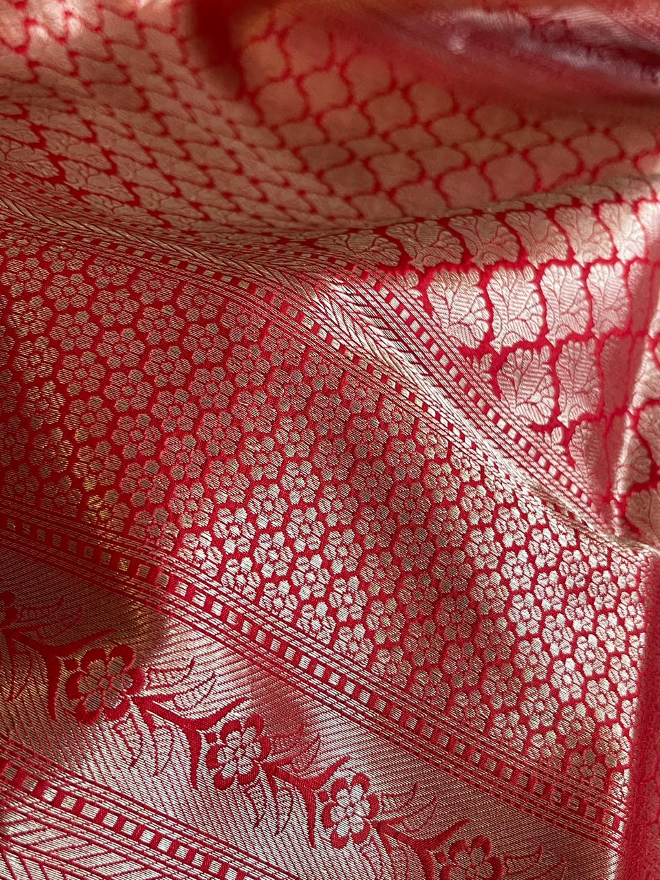 Pure Handloom Banarasi Katan Silk saree - Cherry Red
