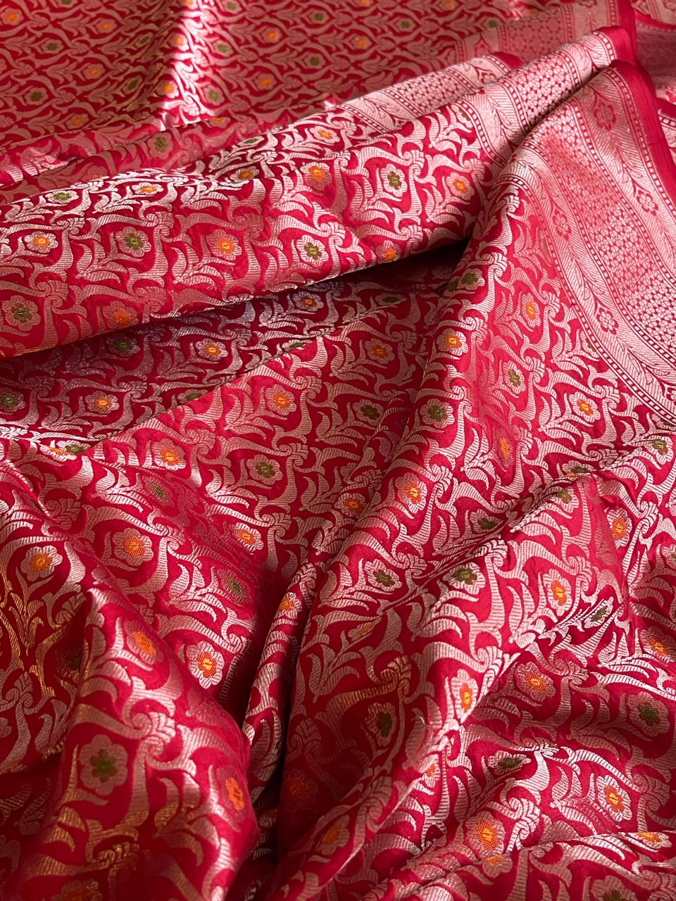 Pure Handloom Banarasi Katan Silk saree - Cherry Red
