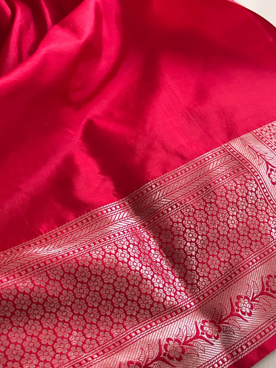 Pure Handloom Banarasi Katan Silk saree - Cherry Red