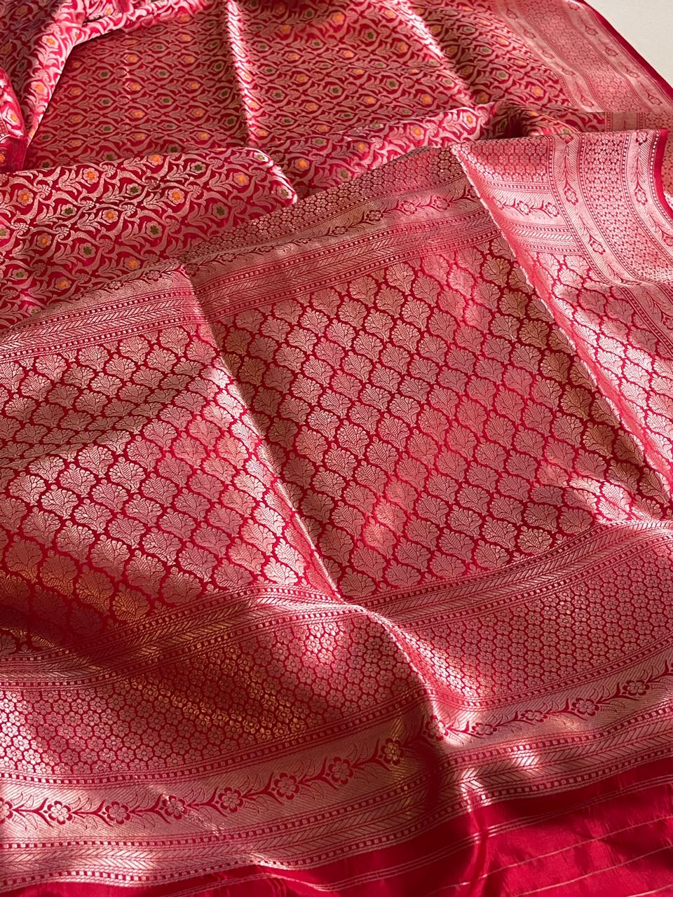 Pure Handloom Banarasi Katan Silk saree - Cherry Red