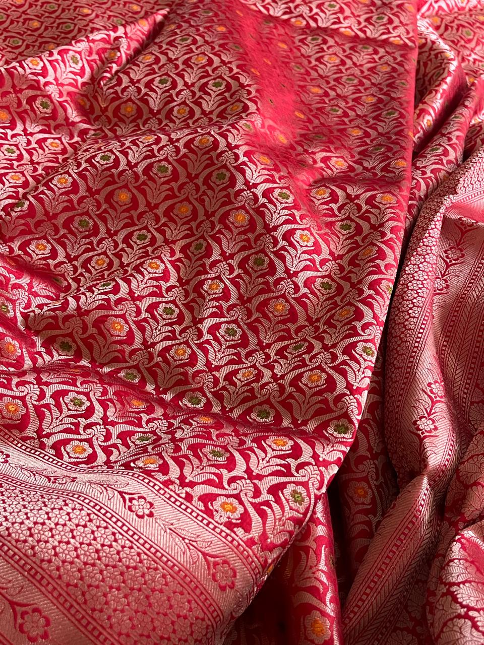 Pure Handloom Banarasi Katan Silk saree - Cherry Red