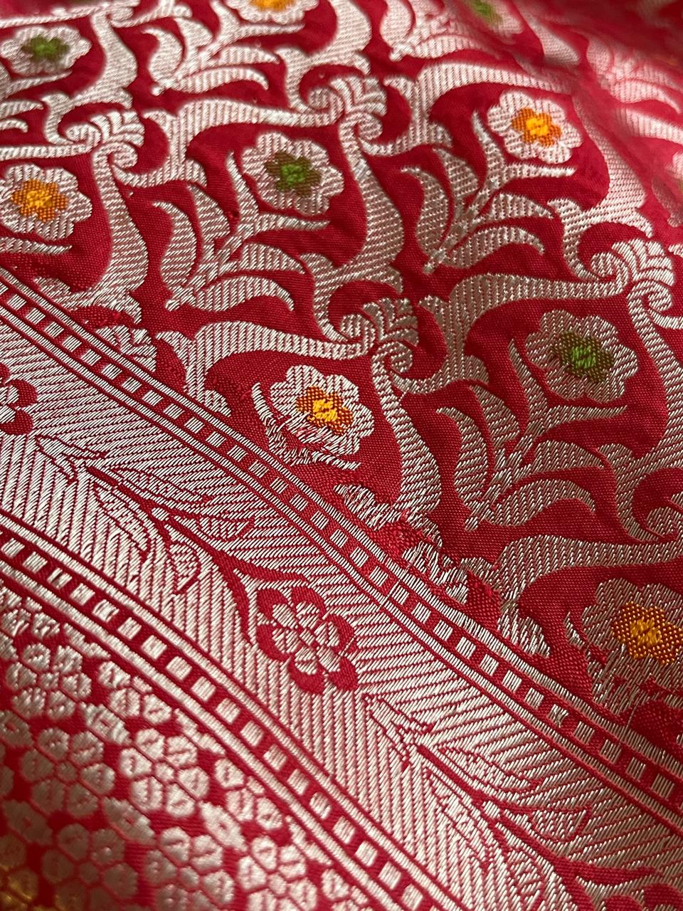 Pure Handloom Banarasi Katan Silk saree - Cherry Red