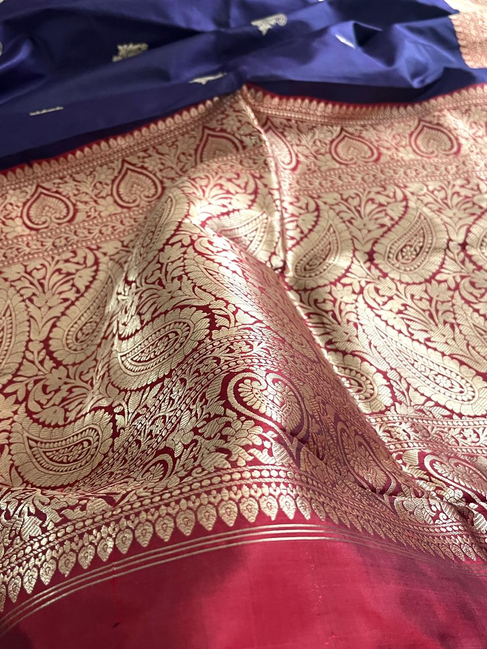 Pure Handloom Banarasi Katan Silk saree - Deep Purple with Red