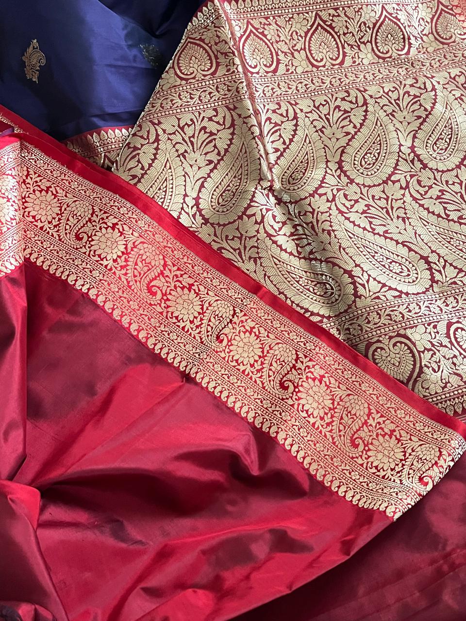 Pure Handloom Banarasi Katan Silk saree - Deep Purple with Red
