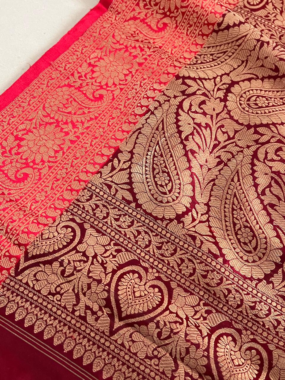 Pure Handloom Banarasi Katan Silk saree - Deep Purple with Red