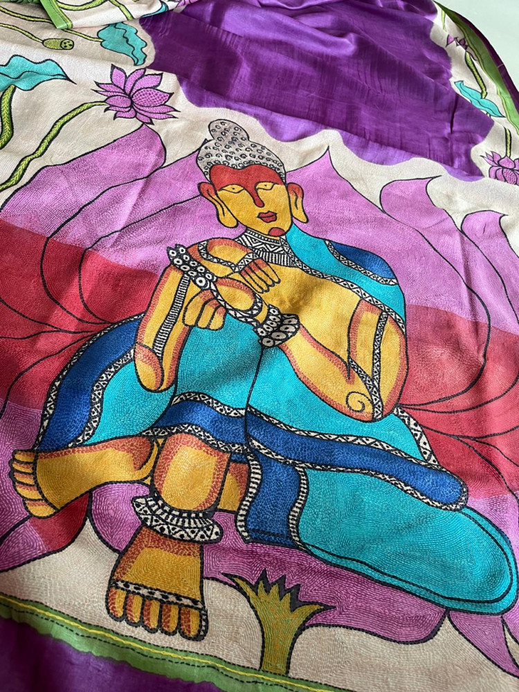 Image of Pure Tussar Silk Saree  With Sujani Kantha Hand Embroidery  - Bodhi Bloom