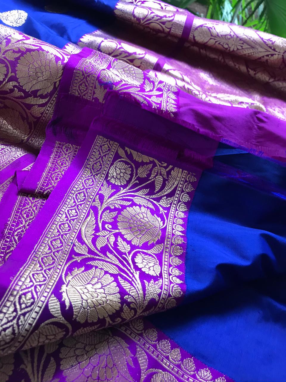 Pure Katan Silk Handwoven Banarasi Saree - Royal Blue Purple