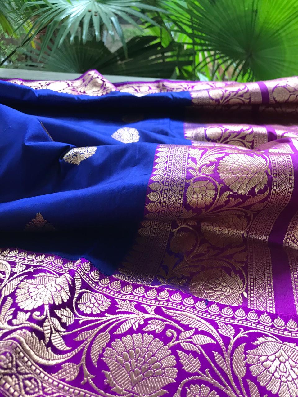 Pure Katan Silk Handwoven Banarasi Saree - Royal Blue Purple