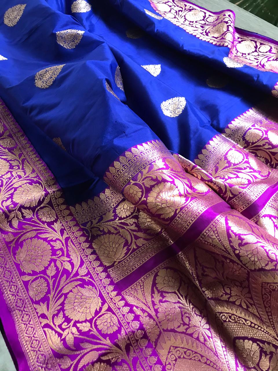 Pure Katan Silk Handwoven Banarasi Saree - Royal Blue Purple