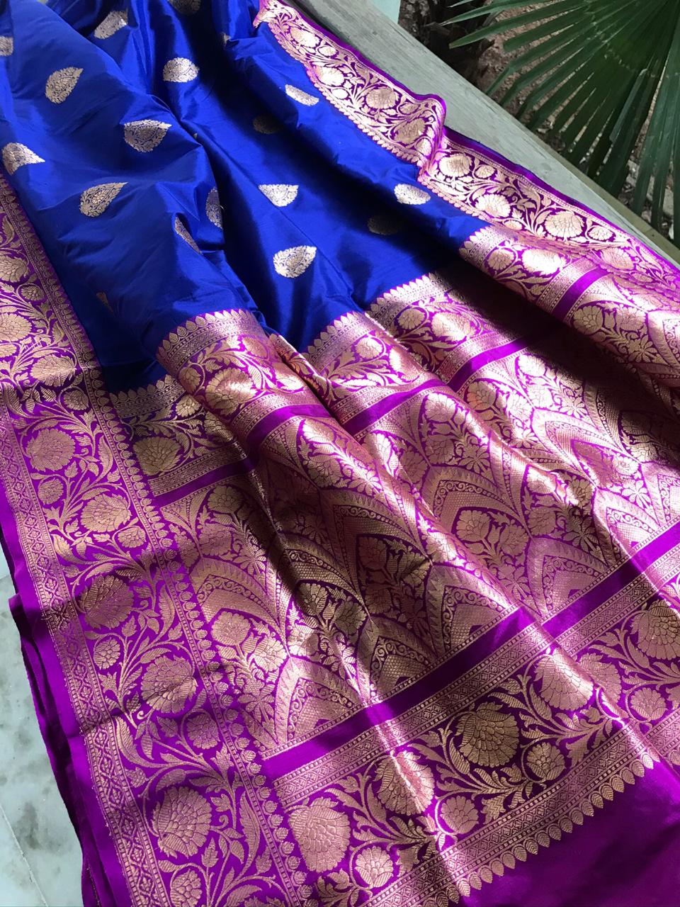 Pure Katan Silk Handwoven Banarasi Saree - Royal Blue Purple