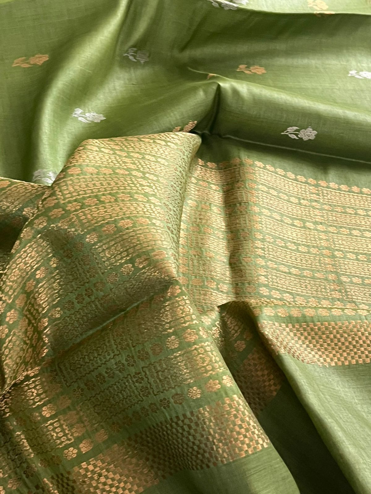 Pure Kosa Silk Handwoven saree - Green